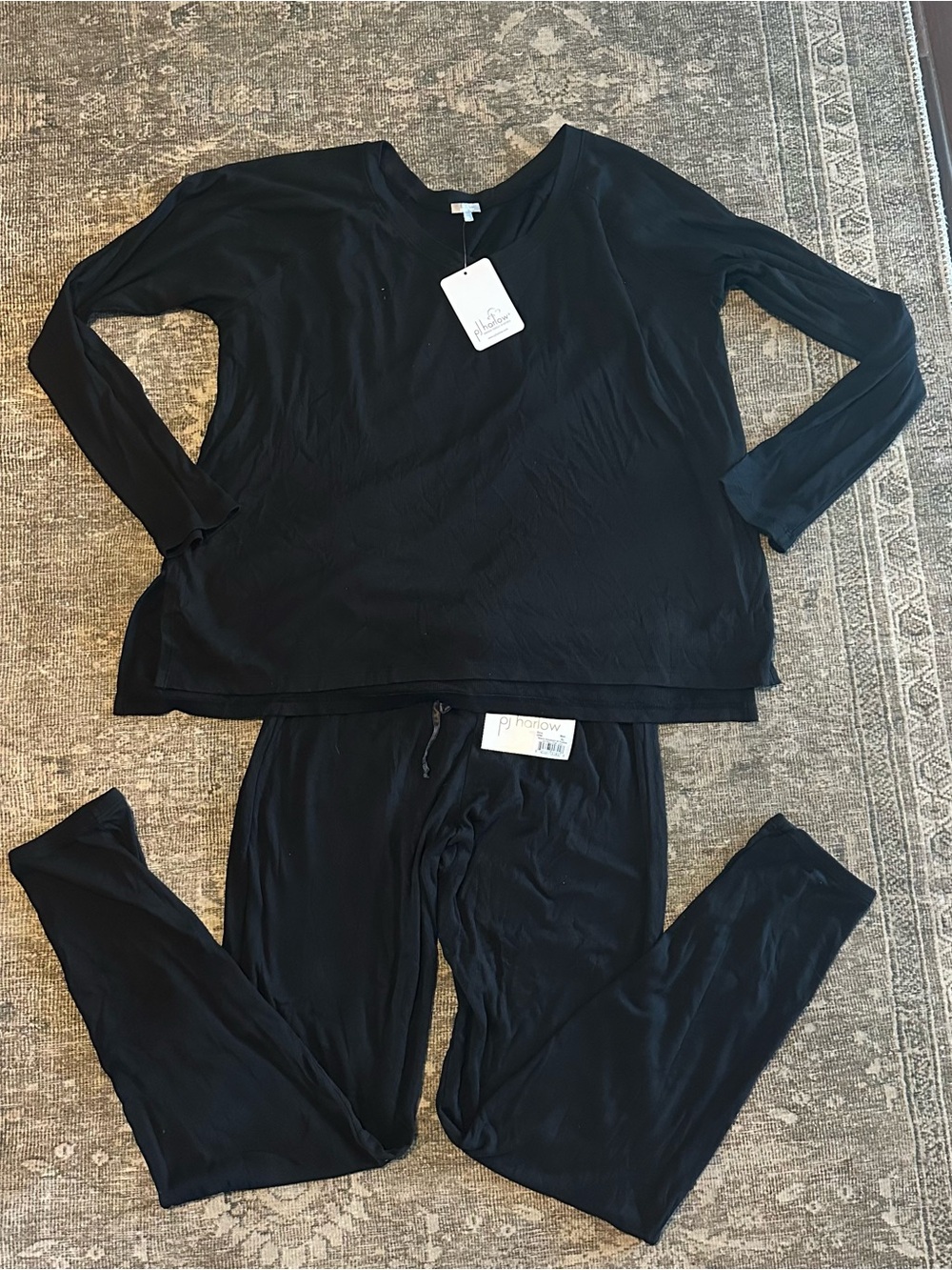 NWT  PJ Harlow Black Pajama Set Womens XL Frankie Top/Dena Bottom
